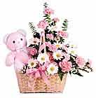 sepet içerisinde kır çiçekleri oyuncaklı Farklı bir hediye ürünü isteyenler için  