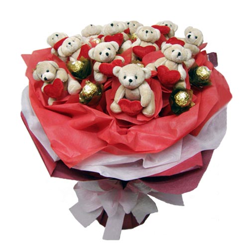 Ankara çiçek firmamızdan Yılbaşı hediyesi 11 adet kalpli ayı buketi 